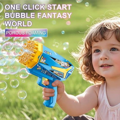 Bubble Machine Gun Kids Toys 60 Holes Bubble Machine with Bubble Solution | Bubble Blaster Gun with Bubble Solution,Outdoor Toy Birthday Party Favors Gifts for Boys Girls Age 3 4 5 6 7 8 9 10 Years Old - color: Blue