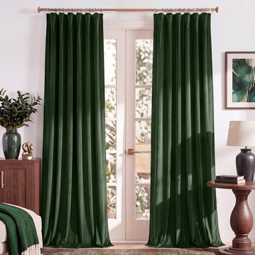 RYB HOME Olive Green Velvet Blackout Curtains 84 inches Long for Bedroom - color: Olive Green, size: 52"W x 84"L (Pack of 2)