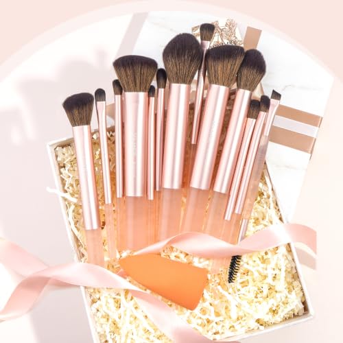 MAANGE 13 Pcs Makeup Brush Set, Premium Synthetic Makeup Brushes Kit for Foundation, Powder, Blush, Contour & Eyeshadow Makeup Tools with Beauty Sponge (Titanium Gold) - color: Titanium Gold
