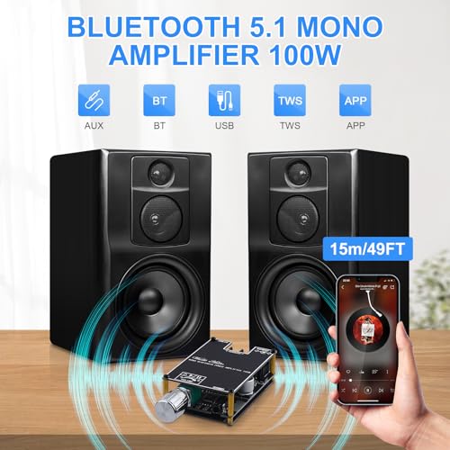 2Pack ZK-1001B Bluetooth Amplifier Board, 100W Mono AMP TWS Mini Amps | Audio Power Amplifier Module with Box Matching for Home Speaker System, Bluetooth/AUX/USB Input, APP Control DC 7-24V - color: Black1 2PCS ZK-1001B