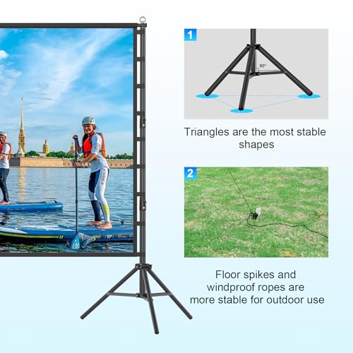 Outdoor Projector Screen and Stand,150-inch Indoor Portable Projection Screen,16:9 4K HD Wrinkle-Free Rear Front Movie Screen with Carry Bag for Backyard Movie Night RVing Home Theater