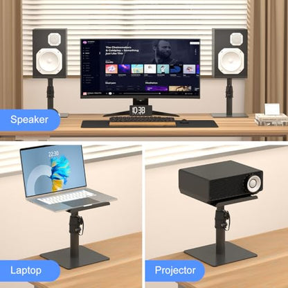 Suptek Free-Standing Speaker Stand Desktop Set, 9.6 x 8.8 inch Trays, Height Adjustment and Tilt, Universal Audio Holders for Computer and Bookshelf Speakers, Elevated Sound, 2 Pack, Black, SDM001T - color: Black, size: 9.6" x 8.8" x 14.2"