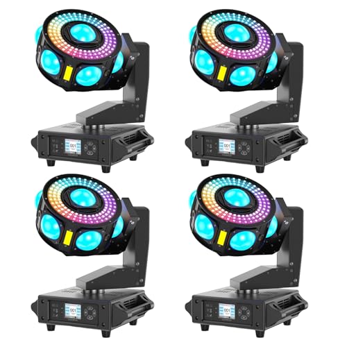 4 Pack 160W 3-Axis Moving Head Lights RGBW 540°Rotation DJ Light with Strobe Effects DMX512 19/25CH with Sound Activated Moving Head Beam Stage Light for Disco Wedding Parties Live Show Bar - color: 4 Pack