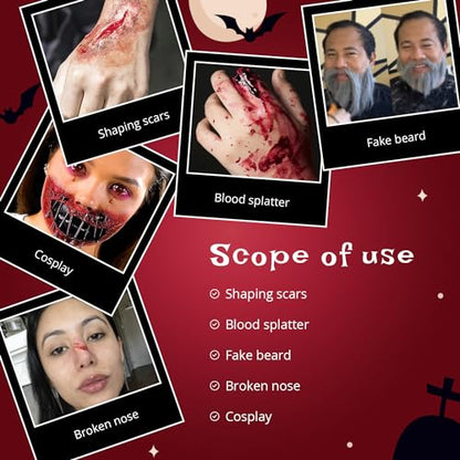 Dress-Up-America Halloween Makeup Kit - Face and Body Wax, Latex and Fake Blood Costume Face Paint Set - SFX Realistic Bloody Halloween Makeup Set for Teens and Adults