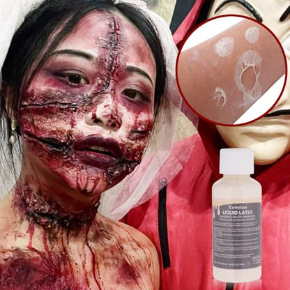Liquid Latex Scar Wax SFX Makeup Kit with 6 Color Bruise Wheel Face Body Paint+Fake Blood Splatter Spray+Squirt Blood+Coagulated Blood Gel+Spatula Sponges for Halloween Fake Scars Wounds Burns - color: Halloween SFX Makeup Kit (11 Pieces)