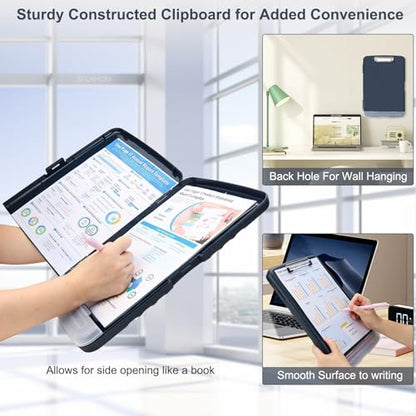 Clipboard with Storage, A4 Binder Nursing Clipboards with Pen Holder, Heavy Duty Storage Clipboards with Low Profile Clip, Clipboard Folder Side-Opening, Smooth Writing Clip Board (Navy Blue) - color: Navy Blue