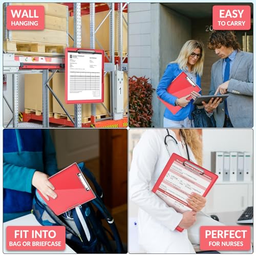 Sooez Nursing Clipboard with Storage, Clear Top Clip Boards 8.5x11, Red | Heavy Duty Plastic, Dry Erase, High Capacity, Nurse Essentials, Dental Assistant, Teacher & College School Office Supplies - color: Red