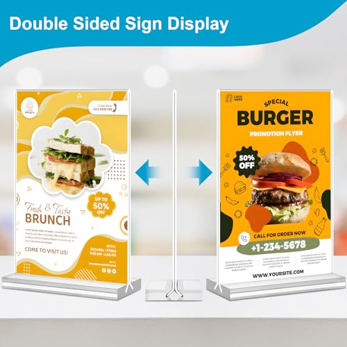 Acrylic Sign Holder 5 x 7, 10 Pack Clear Table Menu Vertical Display Stand Desktop Display Double Sided Stand Paper Holder Table Sign Suitable for Restaurants Office Store Show Fair