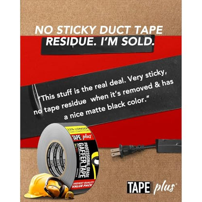 TapePlus Gaffer Tape Roll - Waterproof Adhesive Film - Electrical Cable Management & Floor Marking - Non-Reflective Vinyl Floor Tape - Residue-Free Removal - 2 in x 40 yd, Black, 6-Pack