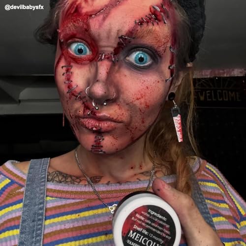MEICOLY Quality Updated Halloween Coagulated Blood,30g/1.06 oz Fake Blood Gel with Black Stipple Sponge,for SFX Wound,Cuts,Clown,Vampire Film Cosplay Scab Makeup, - color: coagulated blood kit