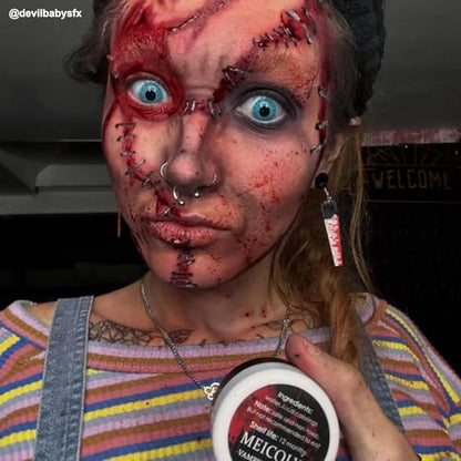 MEICOLY Quality Updated Halloween Coagulated Blood,30g/1.06 oz Fake Blood Gel with Black Stipple Sponge,for SFX Wound,Cuts,Clown,Vampire Film Cosplay Scab Makeup, - color: coagulated blood kit