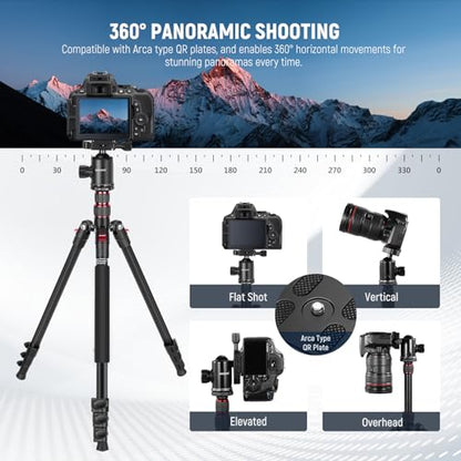 NEEWER 77 Inch Camera Tripod Monopod for DSLR & Phone, Aluminum, TP77 | 360° Panoramic Ball Head, 2 Axis Center Column, Arca Type QR Plate, Bag, Compact Lightweight Travel Tripod, 34lb Max Load - style: Travel Tripod