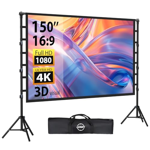 150 Inch Projector Screen with Stand, Portable Outdoor Movie Screen - size: 150"(131" x 110.2")