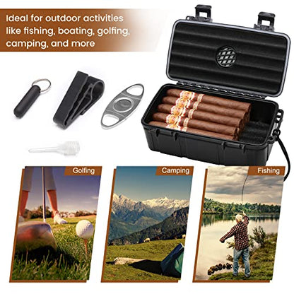 Flauno Travel Cigar Humidor - Portable Cigar Case kit with Cigar Cutter, Cigar Punch, Cigar Holder, Humidifier & Dropper, Waterproof, Crushproof, Airtight (Holds up to 15 Cigars) - size: Holds up to 15 Cigars with Cigar Accessories