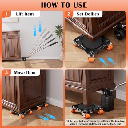 Heavy Duty Furniture Movers with 10 Wheels | Dual-Wheel Caster Square Dollies with Furniture Lifter & Base,360° Swivel Casters,Non-Slip Pads,Up to 4000 lbs Load Capacity