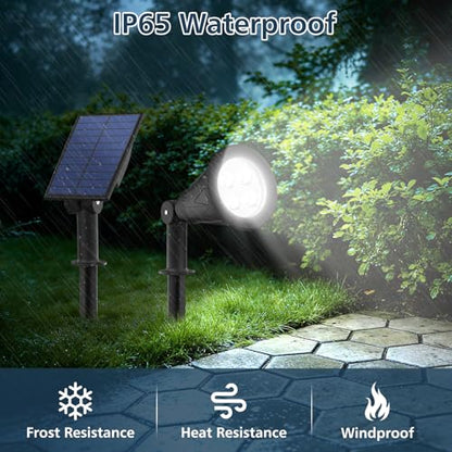 T-SUNUS Solar Spotlights Outdoor, Waterproof IP65 Spot Lights Dusk to Dawn Landscape Spotlight Separate Panel 9.8ft Cable for Halloween Christmas Garden Tree Flag Patio Driveway White 6000K 2 Pack - color: White