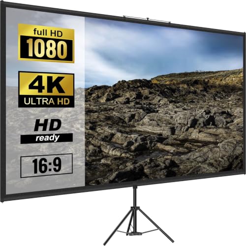 Portable Projector Screen with Tripod Stand, 80/100/120 inch,16:9 Ratio, 4K HD Quality, Adjustable Height, Wrinkle-Resistant Material, Suitable for Indoor & Outdoor Use, Ideal for Films (80-inch) - color: 80-inch