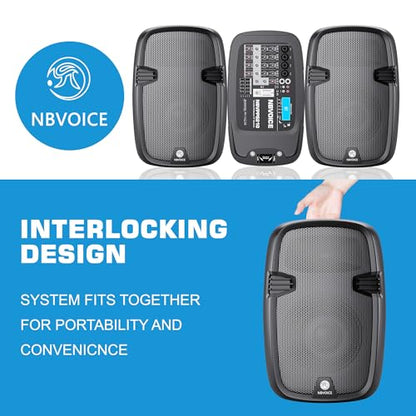 NBVOICE 10" 600W Professional PA System with Mixer DJ Bundle, Portabel Speakers 2-Way Wireless Bluetooth Sound System with USB SD XLR 1/4" RCA inputs-Home/OutdoorParty