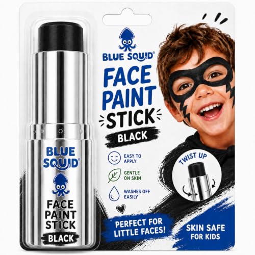 Blue Squid Black Face Paint Stick - Water based Body Paint for Adults & Kids - Vegan Hypoallergenic Twist-Up Non-Toxic Makeup Stick for Cosplay, & SFX (Black) - color: Black