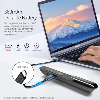 Norwii N76 Bluetooth Presentation Clicker for PowerPoint Presentations | Green laser pointer, USB-C Rechargeable slide clicker, Presentation Remote with Customizable Button and portable pen clip - color: Green - Rechg. - USB-A&BLE