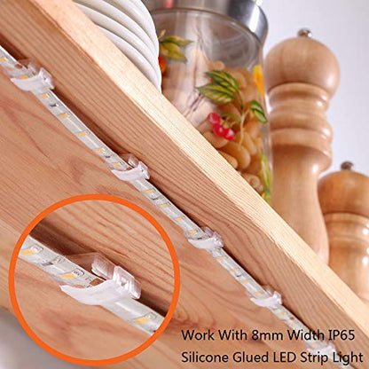 100 Pack Strip Light Clips LED Strip Light Mounting Clip for 8-10mm IP20/65 | LED Light Holder Clips,Self Adhesive LED Strip Mounting Clip,LED Tape Light Mounting Brackets With Screws - color: Clear