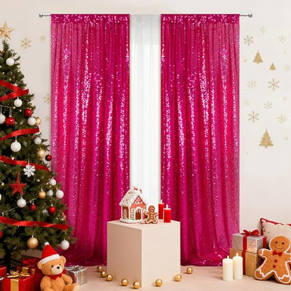 PartyDelight Hot Pink Sequin Backdrop Curtains 2x8ft 2 Panels - color: Hot Pink, size: 24"W x 96"L (Pack of 2)