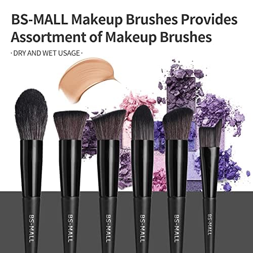BS-MALL Makeup Brush Set 18 Pcs Premium Synthetic Foundation Powder Concealers Eye shadows Blush Makeup Brushes with black case (C-Black） - color: C-Black