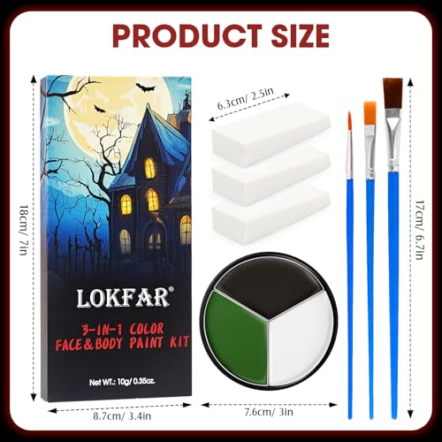 Black White Green Face & Body Paint - Blendable Facepaint Foundation with Sponge & Brush for Skin, Professional Halloween Face Make-up Kit for Grinch Shrek Alien Frankenstein Wicked Witch Costume - color: 05 Beetlejuice/Witch