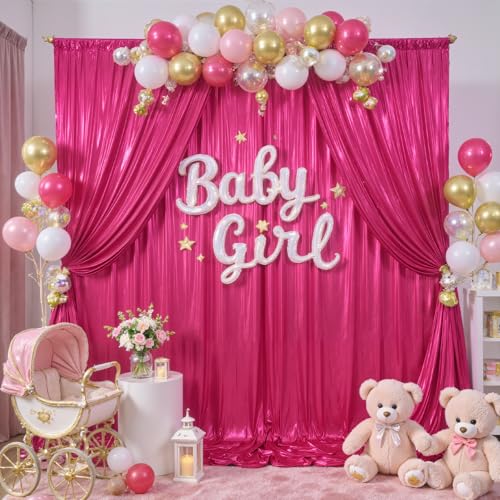 20x10ft Hot Pink Backdrop Curtains Glitter Sequin Photo Backdrop Curtain Fabric Sparkly Shimmer Drapes Backdrop Bridal Baby Shower Wedding Birthday Party Photography Backdrops 5x10FT, 4 Panels - color: Hot Pink, size: 20 ft X 10 ft(4 Panels 5ft X 10ft)