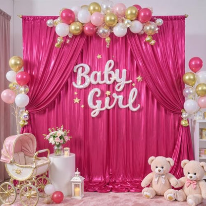 10x10ft Hot Pink Backdrop Curtains Wedding Party Glitter Sequin Curtain Backdrop Fabric Shimmer Drapes Backdrop Bridal Baby Shower Birthday Christmas Photoshoot Background Photography 5x10FT，2 Panels - color: Hot Pink, size: 10ft X 10ft(2 Panels 5ft X 10f