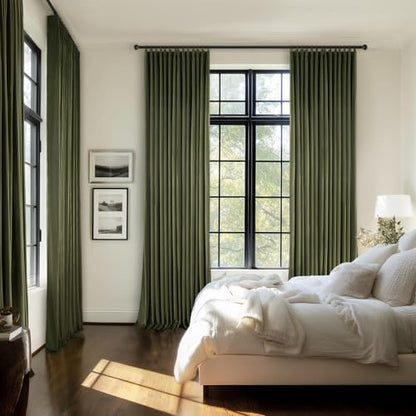 Velvet Pinch Pleated Curtains Extra Wide Green Drapes W60xL102 - color: Olive Green, size: 60"W x 102"L (Pack of 2)