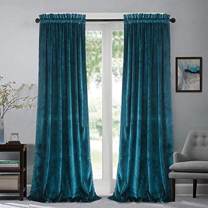 Roslynwood Velvet Peacock Blue Curtain 63 inches Long - Curtains Block Light Rod Pocket Thermal Insulated Window Drapes Set for Living Room/Bedroom/Dining Room,W52 x L63, 2 Panels - color: Peacock Blue, size: 52"W x 63"L (Pack of 2)
