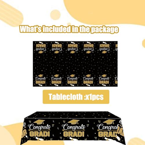 Graduation Table Cover 54x108 Inches, Black Gold Party Tablecloth for Food Table, Gift Table, Graduation Decor - style: Black Gold Tablecloth