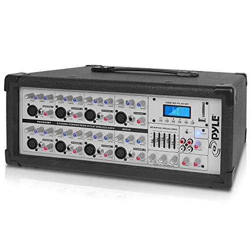 PyleUsa 8 Channel Bluetooth Stage Powered Mixer, 800 Watt Pro Audio Sound Mixer, MP3 USB SD Readers, Aux Input, Digital LCD Display, Built in Cooling Fan