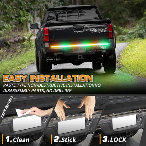 XRIDONSEN 48 inch 288 LED Tailgate Strobe Lights Rear Emergency Lights | Amber Green Flashing Warning Hazard Caution Safety Light Strip for Tow Plow Trucks Construction Vehicles Pickup Trailer - color: Amber/Green