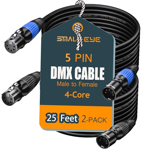SMALL-EYE 5 Pin DMX Cables 25 ft 2-Pack, 4-Core Male to Female - size: 25 feet -2 Packs
