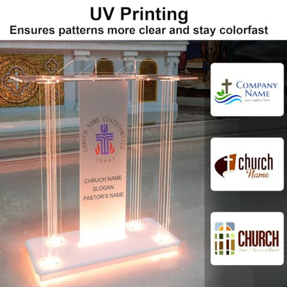 Acrylic Church Pilpits with Wheels, 46'' Church Podium with 15 Colors RGB LED Lights,Podium Stand Lecterns Pulpits for Church, Wedding, Concert Speech, Classroom (40”L*17.7”W *40”H) - size: 40”L*17.7”W *40”H