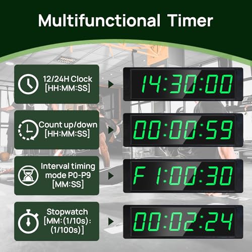 YZ Gym Timer Clock for Home Gym, Fitness Timer with Stopwatch, Large Digital Stopwatch Countdown Clock, 12/24H Digital Wall Clock, with Stand - style: Rechargeable (with stand)
