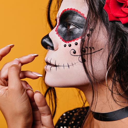 Spooktacular Creations Halloween Makeup Palette 3 Colors Face Body Paint for Adult SFX Zombie Skeleton Cosplay with Painting Brush Cosplay Party Dress Up (7 Oz, White Black Red ) - color: White，black，red