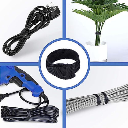 Starument Hook and Loop Cable Ties (8 x 1/2 inch, 100-pack), Premium Industrial Grade and Reusable Fastening Cord Straps for Home, Office and Outdoors, Black