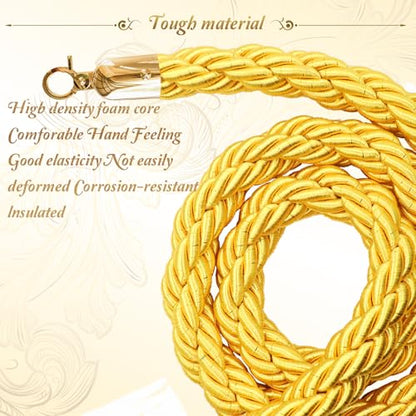 4PCS Gold Barrier Stanchion Rope 5 Ft Crowd Control Ropes Barrier with Gold Hooks for Party - color: Braided-Gold&Gold, size: 4PCS