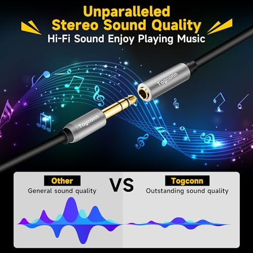1/4 inch Extension Cable 35 Feet, 6.35mm 1/4" TRS Male to Female Stereo Adapter Jack，Quarter inch Headphone Guitar Extension Cable, Hi-Fi Sound, Gold Plated Connectors, Oxygen-Free Copper OFC - size: 35 Feet