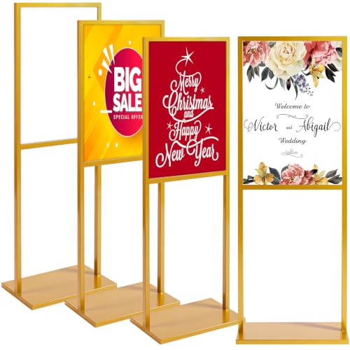 Blulu 4 Pcs Sign Stand Holder, 19.6"x 27.5" Double Sided Metal Wedding Sign Stand, Heavy Duty Floor Standing Poster Holder, Outdoor Banner Stands with Non Slip Mat for Board and Foam Display (Gold) - color: Gold