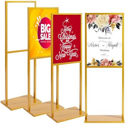 Blulu 4 Pcs Sign Stand Holder, 19.6"x 27.5" Double Sided Metal Wedding Sign Stand, Heavy Duty Floor Standing Poster Holder, Outdoor Banner Stands with Non Slip Mat for Board and Foam Display (Gold) - color: Gold