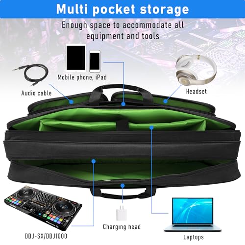 AKOZLIN Multi-layer Controller Gig Bag Padded Mixer Carry Case Fits for Pioneer RX/NI Traktor Kontrol S8/DDJ SX SX2 SX3/DDJ 800/DDJ FLX6/DDJ 1000 1000SRT/Denon MC7000 - size: 28.4"X16.5"X 5.9" for DDJ SX/1000