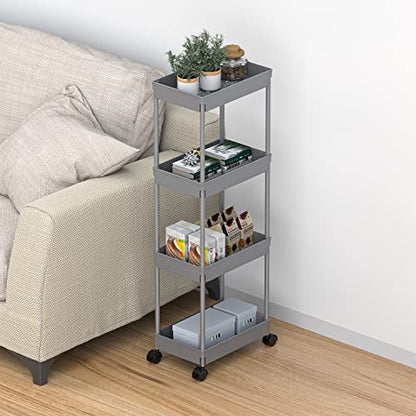 Sooyee 4 Tier Wide Storage Cart, Rolling Utility Cart Grey - color: Gray, size: Wide 4 Tier