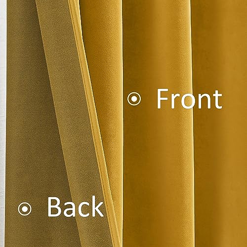 MUMFAS Yellow Velvet Curtains 84 Inches Long, Back Tab Rod Pocket Soundproof Room Darkening Window Velvet Drapes Light Blocking Privacy Assured for Home Theater Living Room Bedroom W52 x L84, 2 Pcs - color: Yellow, size: 52"W x 84"L (Pack of 2)