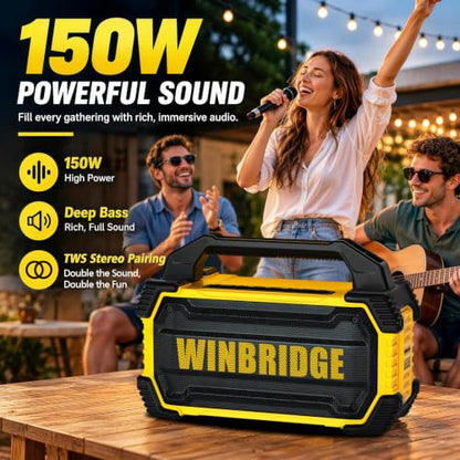 150W Waterproof Portable Bluetooth PA & Karaoke Speaker with Wireless Mics | 2 Handheld Mics + 1 Hands-Free Headset, Rich Bass, TWS Stereo, Up to 6H Playtime for Events, Gatherings & Parties - K400