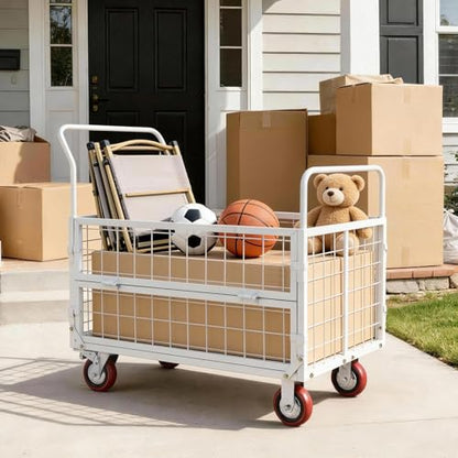 VEVOR Platform Truck Cart with Cage, 2000 lbs Capacity, 6-in-1 Foldable Flatbed Cart with Swivel Wheels, Heavy Duty Hand Truck, Multi-Functional Push Dolly, for Grocery Laundry, 44.5 x 26.6 x 42.1 in - size: 44.5 x 26.6 x 42.1 in/ 1130 x 675 x 1070 mm