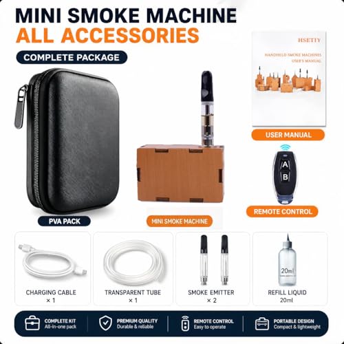 Portable Mini Fog Machine Handheld Smoke Maker with Remote Control Wireless Wooden Fogger Kit for Photography Video Cosplay Props Food Styling Includes Carrying Case and Fluid (Flat Mouth) - color: Flat Mouth